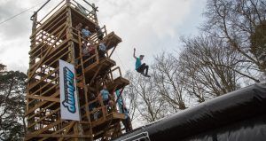 Stunt jump over 50ft into a giant airbag at the Hilltop Outdoor Centre in Norfolk
